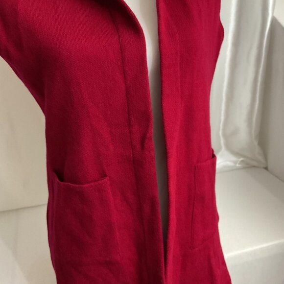Hooded Sleeveless Red Knit Vest With Lace-Up Back Detail- size L Womens Open Fro - Picture 3 of 9